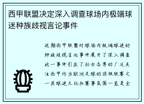 西甲联盟决定深入调查球场内极端球迷种族歧视言论事件