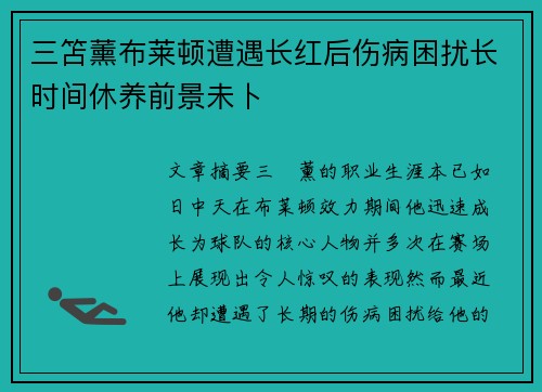 三笘薰布莱顿遭遇长红后伤病困扰长时间休养前景未卜
